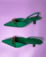 Lime Pointed Toe Chain Slingbacks