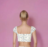 Blue Flower Fishbone Crop Top