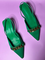 Lime Pointed Toe Chain Slingbacks